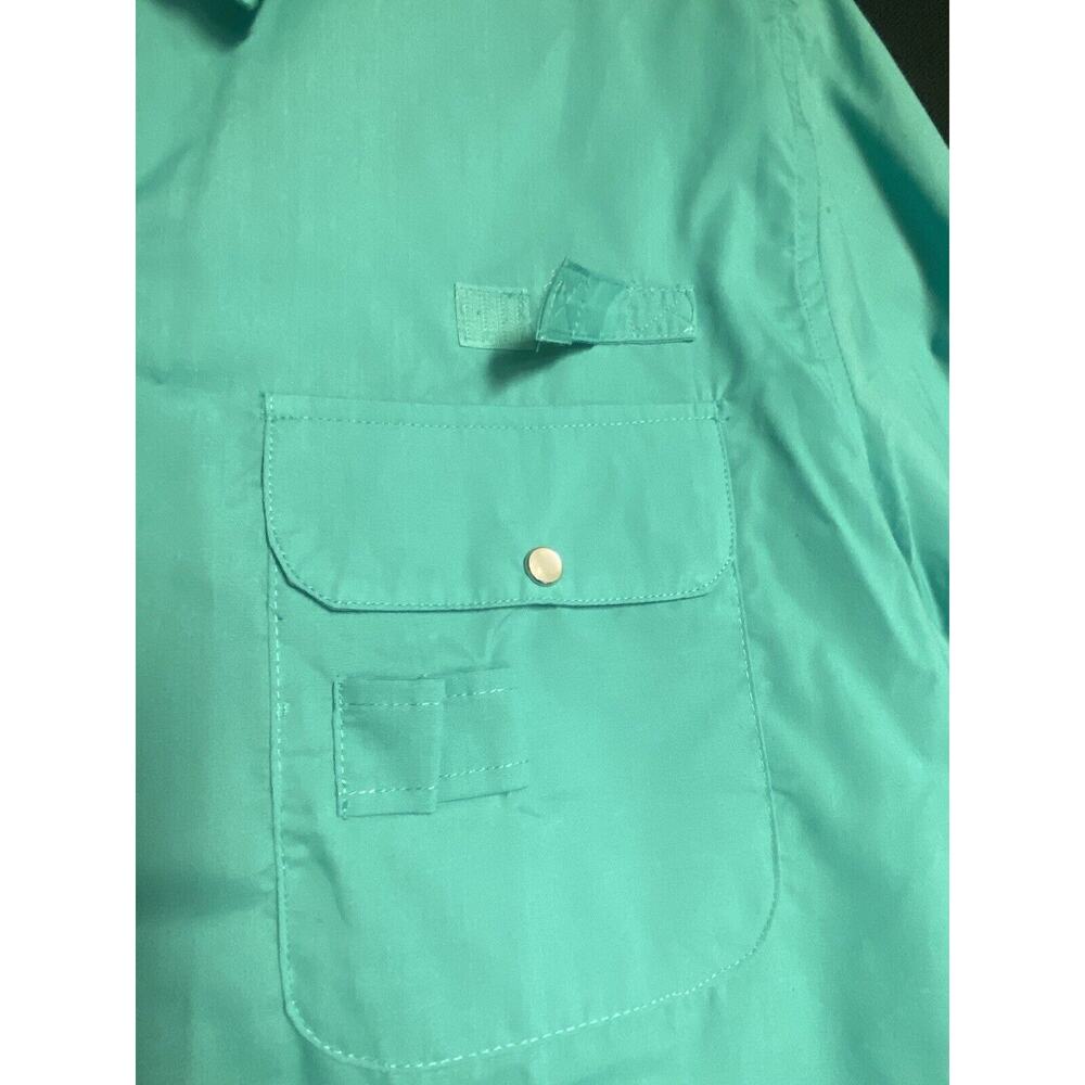 Men's Haband Travelers Pearl Snap Button Up Aqua Green Shirt W/ Pockets Large - Picture 4 of 8